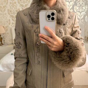 Ebene by Patrick Assuline lamb leather and fox fur jacket, size 1